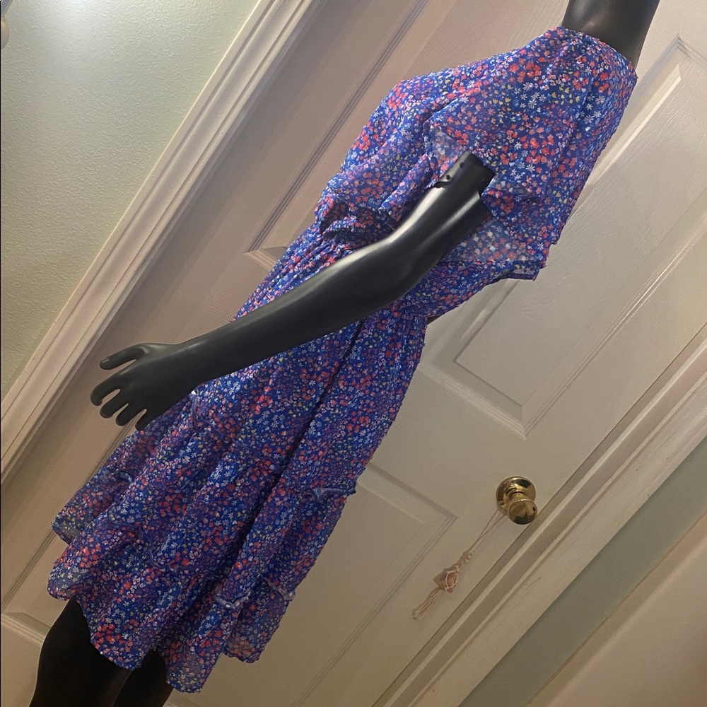 Peach Love California Blue Red Yellow White Sheer Floral Mini Dress - Picture 7 of 15